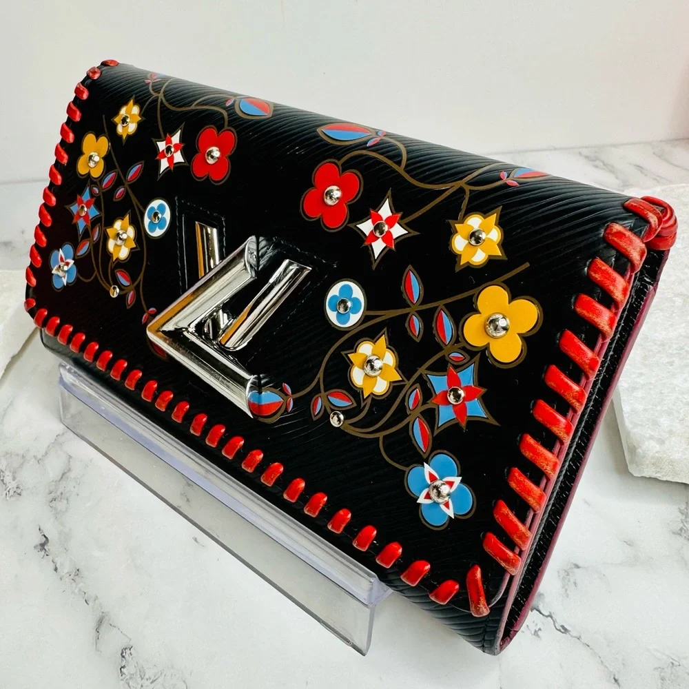 EUC Louis Vuitton Black Epi Leather Portefeuille Floral Twist Long Wallet